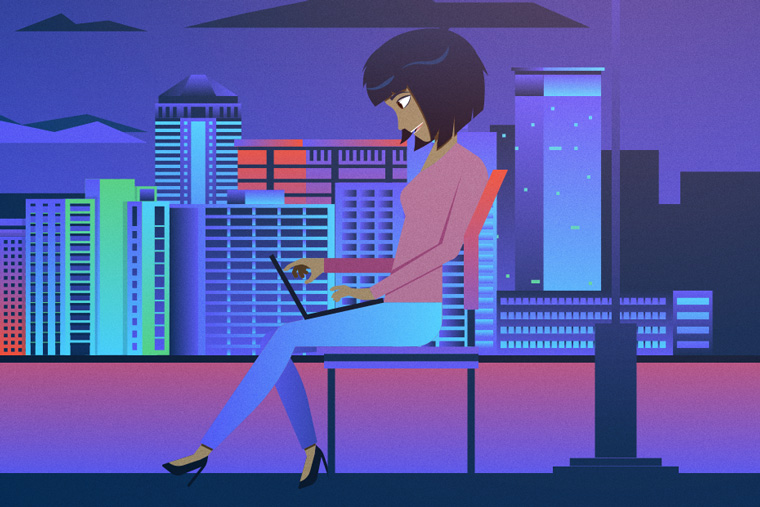 Illustration of Windows 10 user for advertising purposes