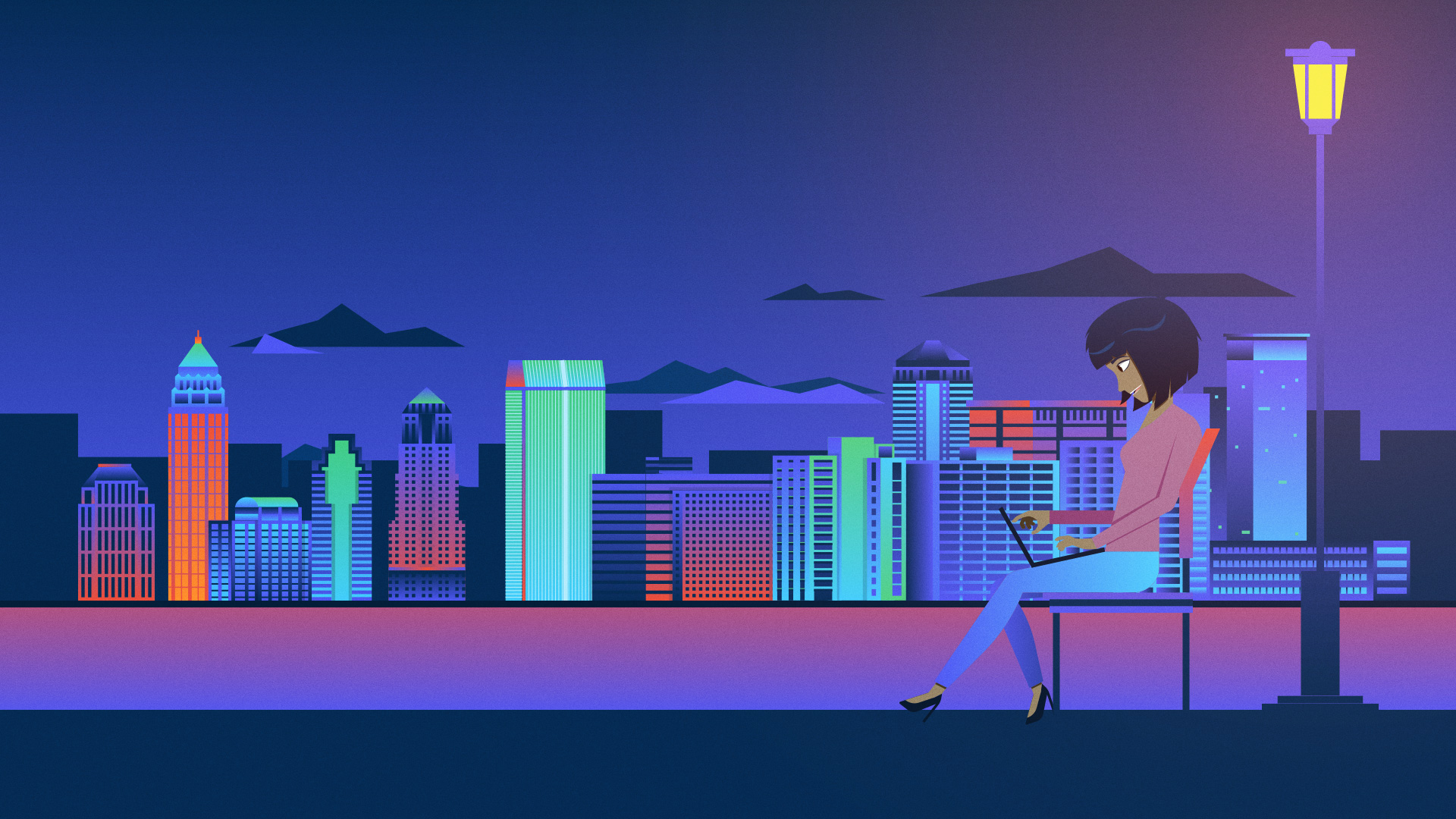 Illustration of Windows 10 user for advertising purposes