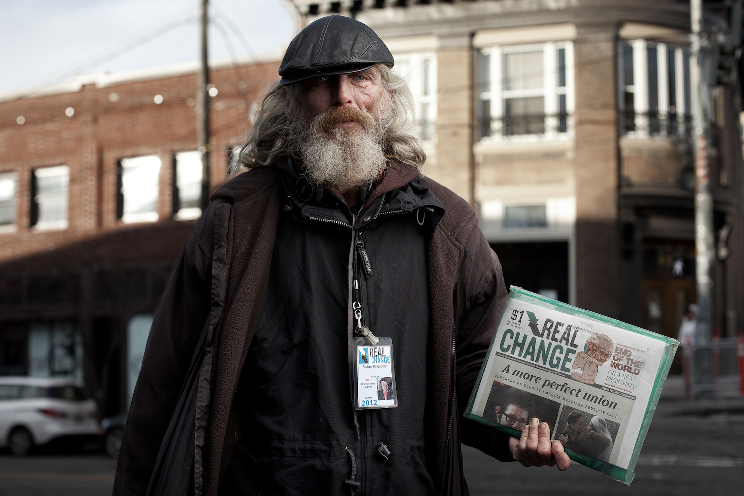 Richard has lived in Seattle since 1980, and has been homeless since he lost his job at the Seattle Times. He had no problem with me taking his photo, so long as it wouldn't be used in newspapers. He no longer cares for newspapers.