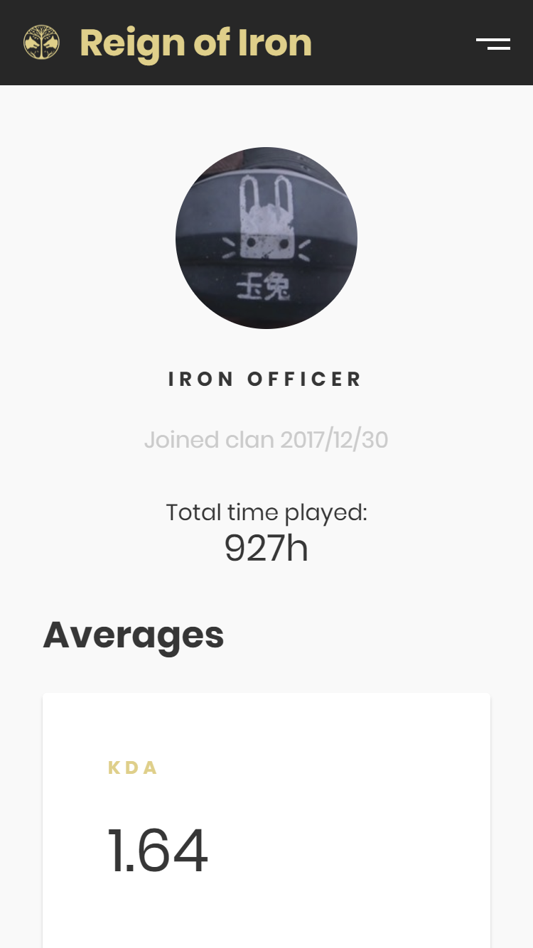 Destiny 2 Clan Reign of Iron player profile and statistics on mobile device