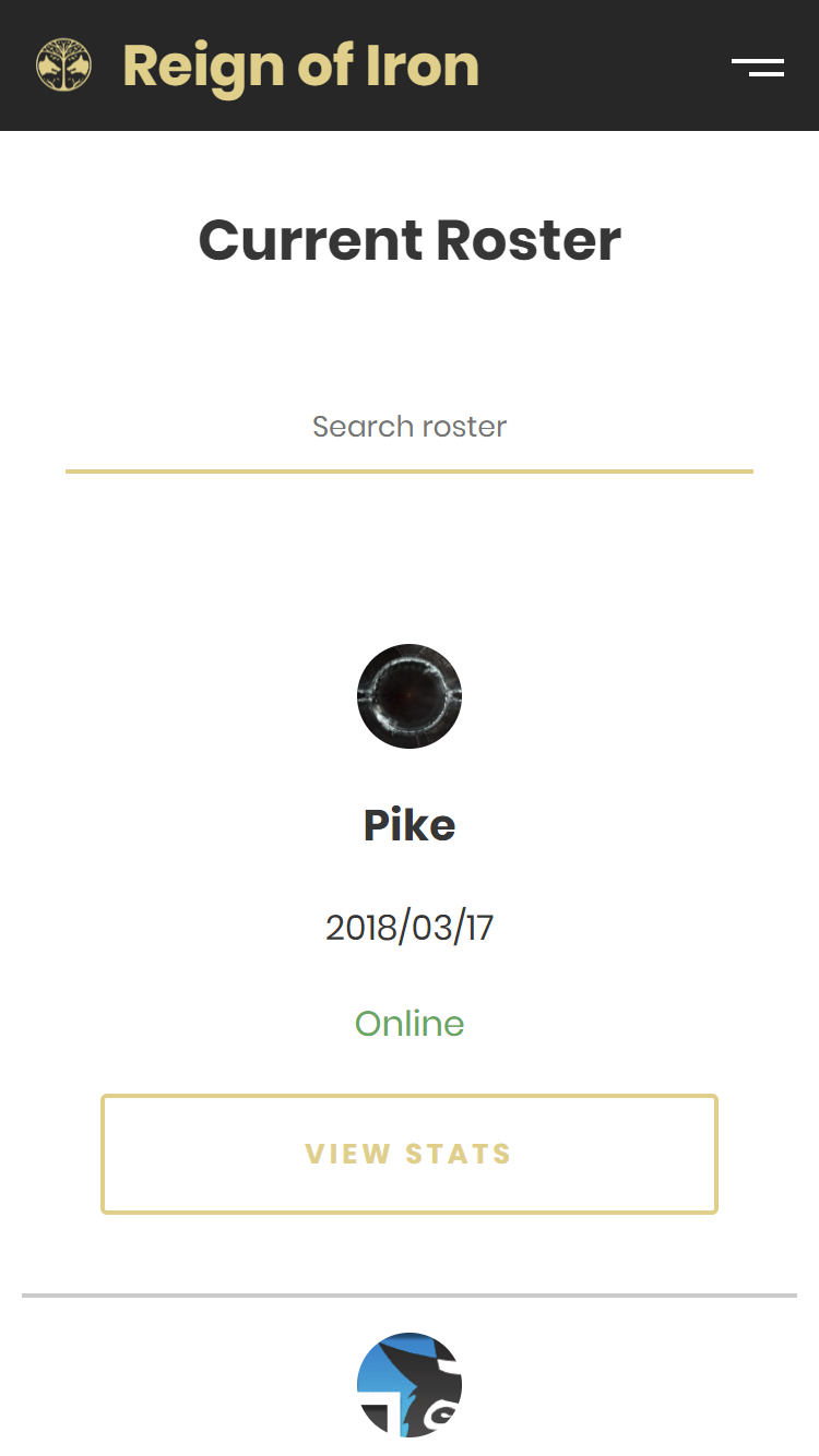 Destiny 2 Clan Reign of Iron Roster on mobile device